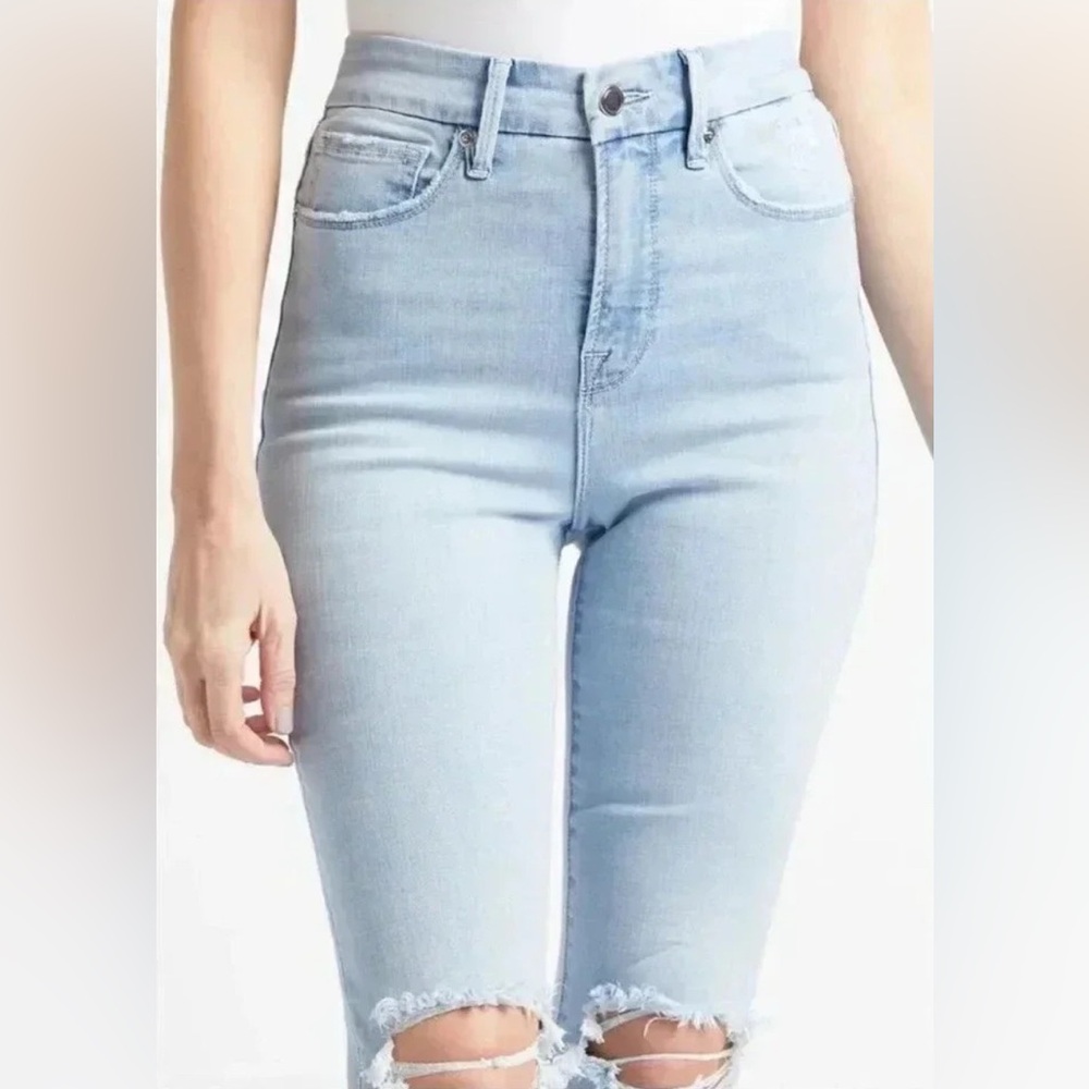 NWT Good American Good Waist Crop Distressed Denim Jeans - Picture 3 of 10